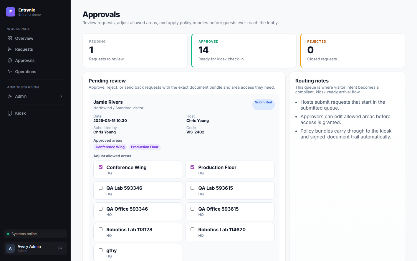Greeted approvals page