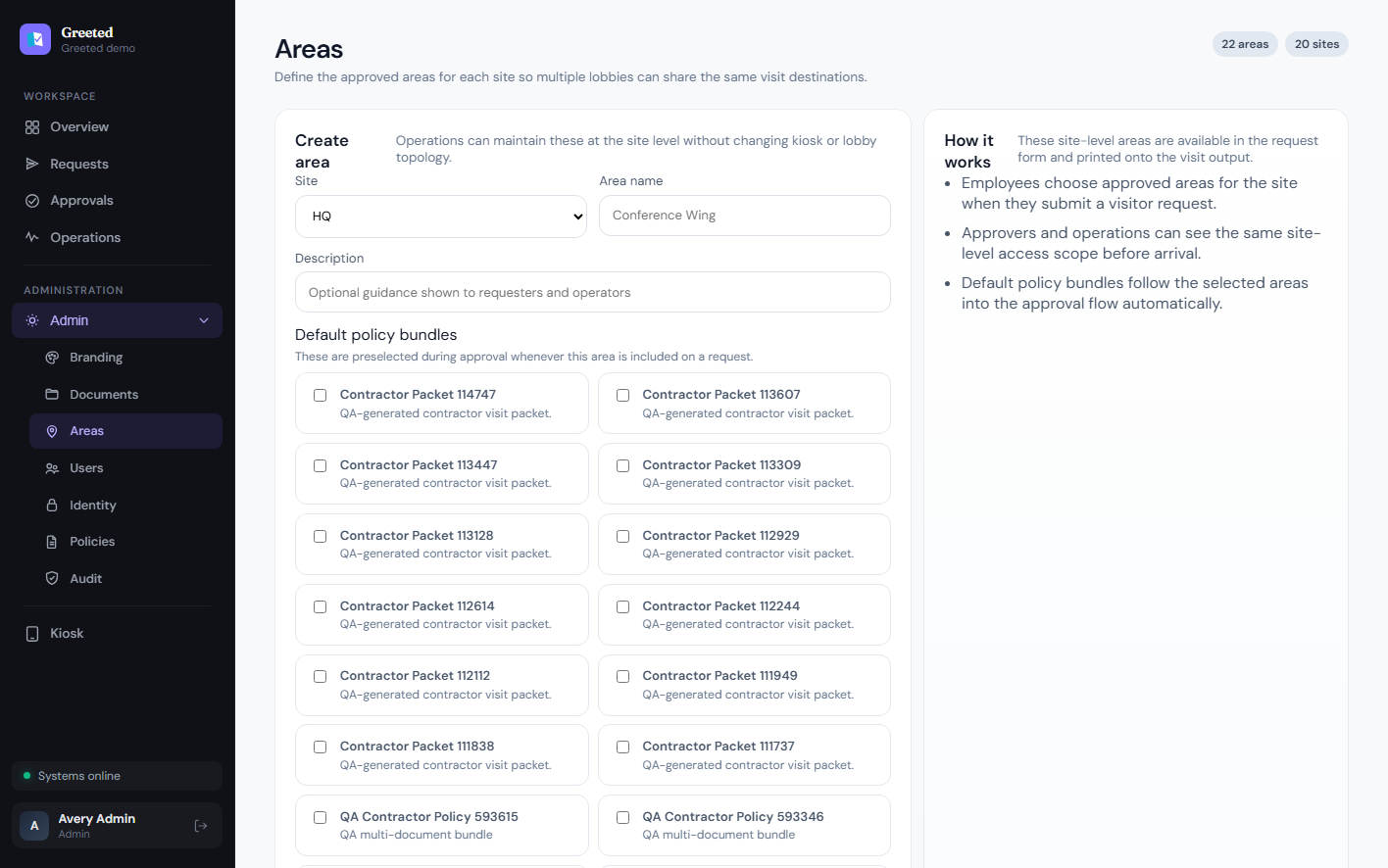 Greeted areas page