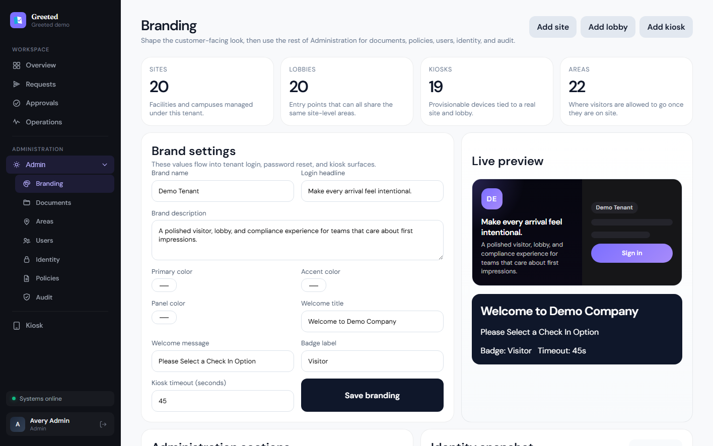 Greeted branding and rollout page