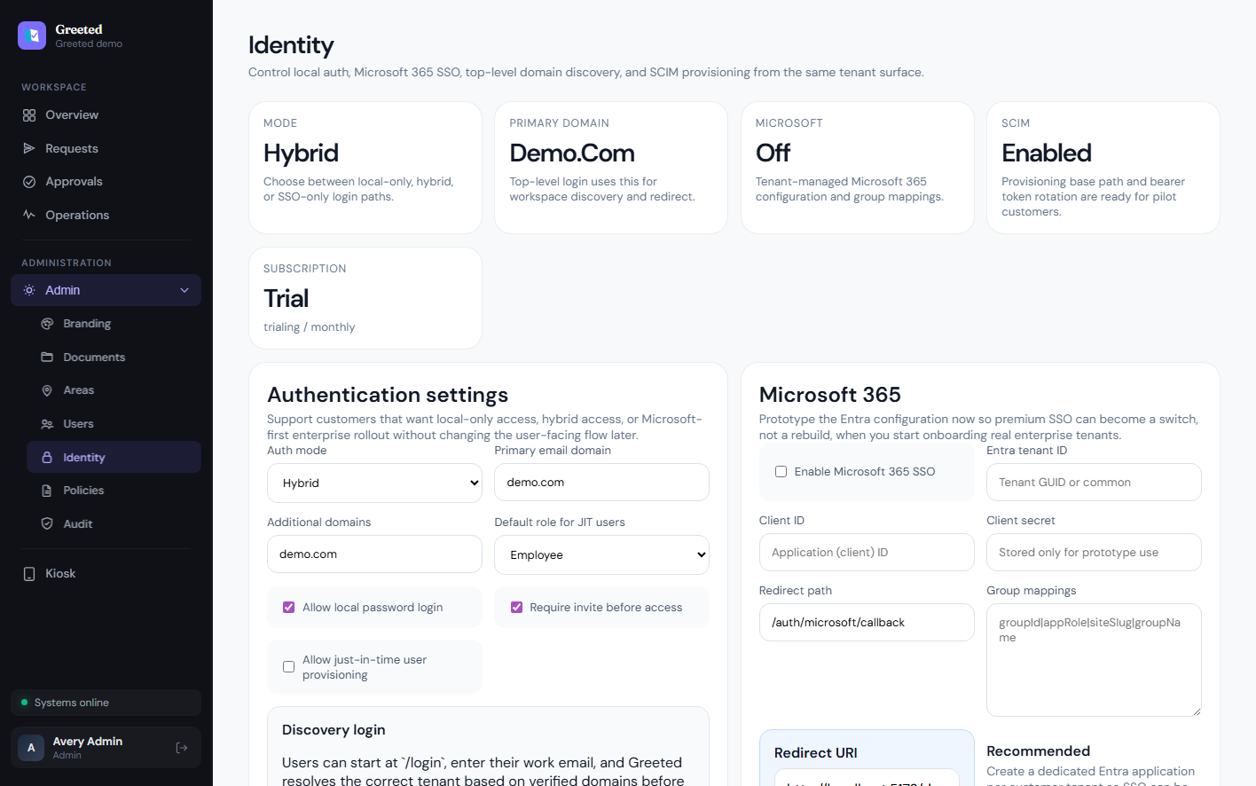Greeted identity page