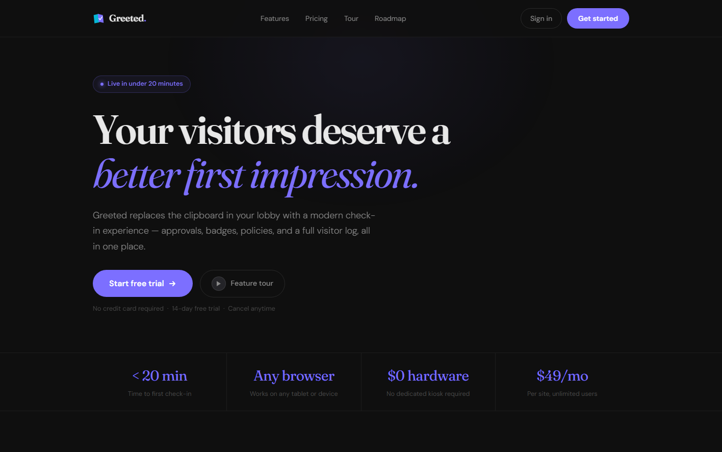 Greeted landing page overview