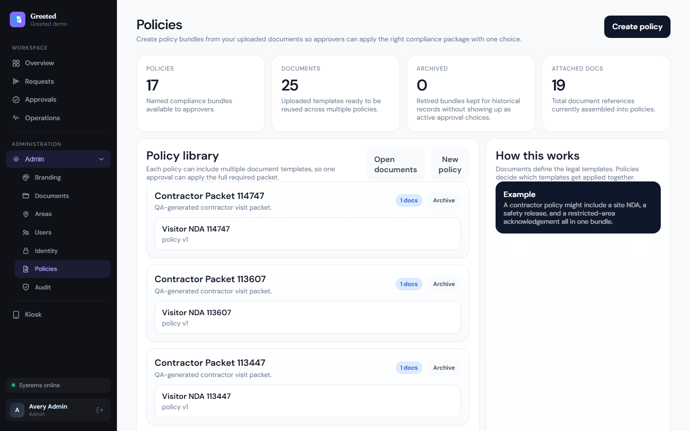 Greeted policies page