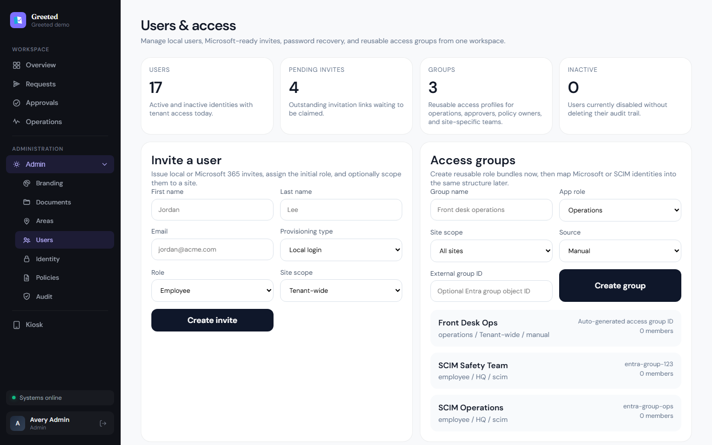 Greeted users page